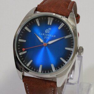 Caribbean Joe Men's Dress Quartz Watch Radiant Blue Dial Tan Leather 41mm